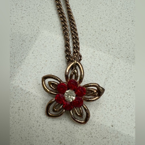 Vintage Flowers Double Brooch Sweater Chain Gold Tone Rhinestones Chatelaine - Picture 5 of 12